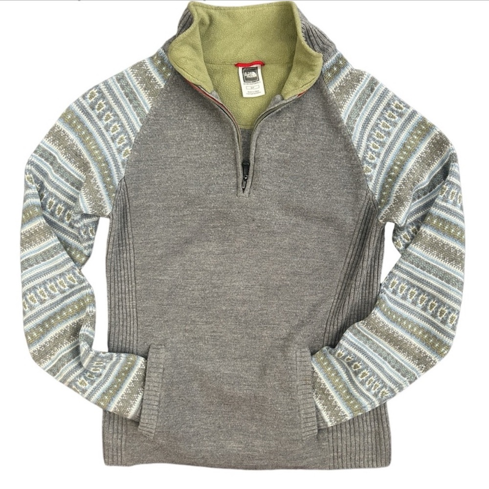 The North Face Sweater Women’s Size Small Aztec Print 1/4 Zip Long Sleeve Gray